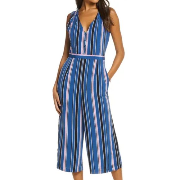 1901 Pants - 1901 Women's Jumpsuit Blue Stripe Crop Size L